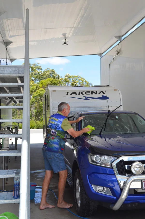Good Life Resorts Resident using the new RV Wash Bay