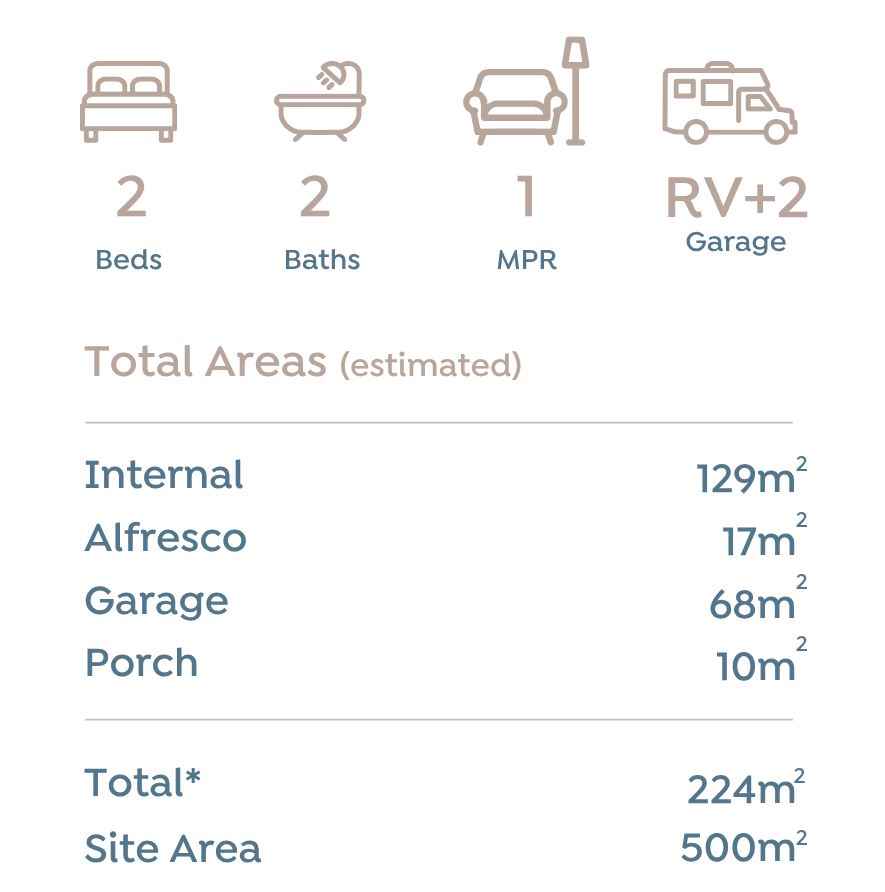 Site 53, 3 beds 2 baths 1 study nook, RV+$ 263m2
