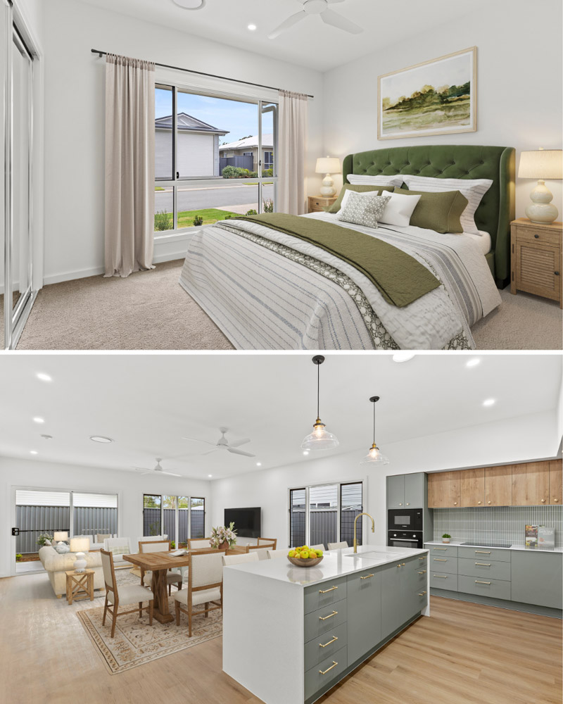 Master bedroom in Display Home 53 at Good Life Fraser Coast with contemporary interior styling.